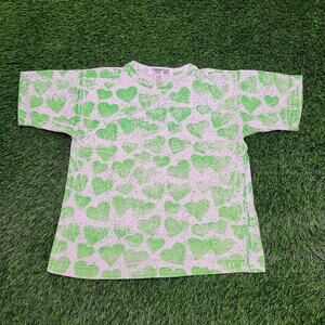 Vintage Heart Shirt Womens Large 20x23 Green AOP Y2K